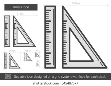 Lineare Vektorgrafik Symbol einzeln auf weißem Hintergrund. Lineal-Symbol für Infografik, Website oder App. Skalierbares Symbol, das auf einem Gittersystem entworfen wurde.