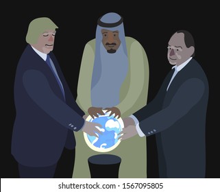 Rulers of the world hold the globe in their hands.Vector illustrator