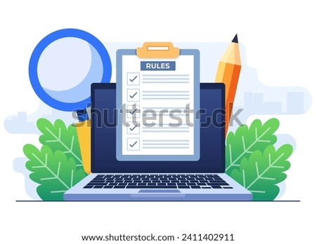 Rules and agreement flat illustration concept, Business rules, Regulation, Compliance, Corporate law and business ethics, Company policy concept for web design, infographic, landing page, social media