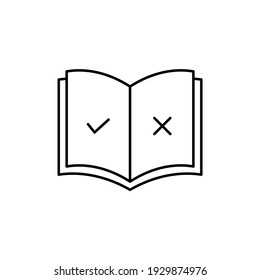 reglas icono Libro en estilo de línea negra plana, aislado en fondo blanco 