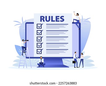 Rules, Checklist with requirements. Principles and strategy. Vector illustration.