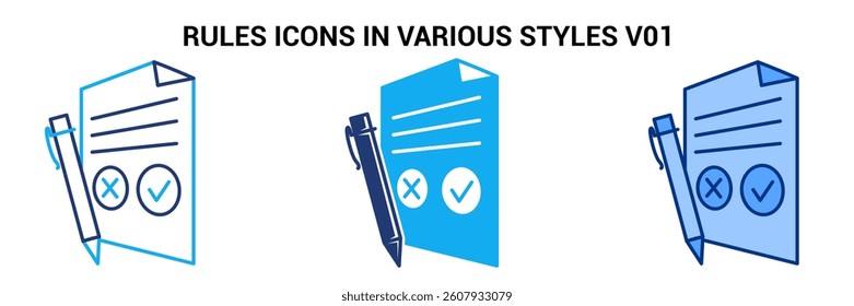 Rules icon represented by paper, pen, note Blue, Dualline, Dualtone style.