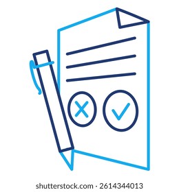 Rules icon represented by paper, pen, note Dual Line style.
