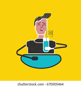 Rules For Kids. Good Manners And Etiquette.Slurping. Table Manners.Boy Drinks Juice With Pleasure. Funny Flat Vector Style.