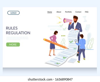 Rules regulation vector website template, web page and landing page design for website and mobile site development. Company policy and business ethics.