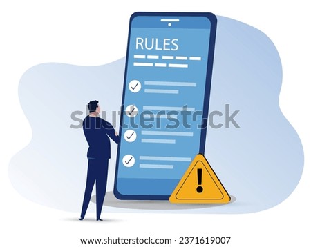 Rules and regulations, policy and guideline for employee to follow, legal term, corporate compliance or laws, standard procedure concept, businessman finish writing rules and regulations document.