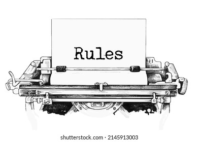 Regeln Titel-Text mit Vintage-Schreibmaschine, Nahaufnahme auf Papier