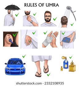 NORMAS DE LA UMRA. ISLAM. ILUSTRACIÓN DEL VECTOR