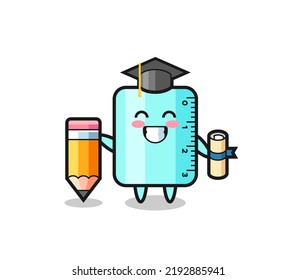 ruller illustration cartoon is graduation with a giant pencil , cute style design for t shirt, sticker, logo element