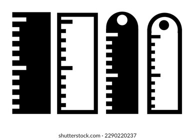 ruller, set vector icon, silhouette and outline
