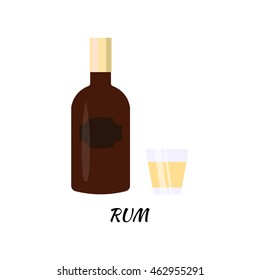 Rum alcohol bottle in a flat style. Icon vector illustration.