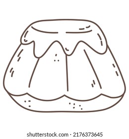 Rum baba cupcake in doodle. Sweet bakery and pastry sketch