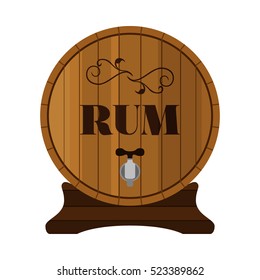 Rum barrel. Alcohol drink in flat style design. Vector illustration. Rum, whiskey, brandy, liquor for pubs, restaurants, hipster bars.