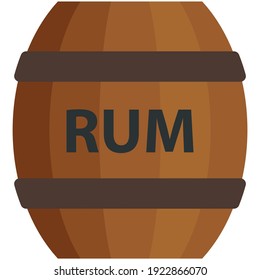 Rum barrel flat vector icon. Wooden oak cask with pirate alcohol drink isolated on white background. Beverage storage keg illustration
