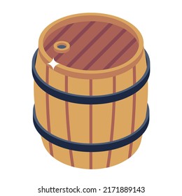 Rum barrel in oak wood for wine storage 

