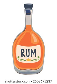 Rum garrafa em estilo plano. Ilustração vetorial de bebida alcoólica sobre fundo branco. Bebida de cana-de-açúcar comum no Caribe e na África, tradicional nas Maurícias.