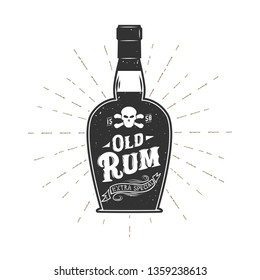 Rum bottle. Grunge effect. Vector illustration.