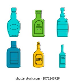 Rum bottle icon set. Color outline set of rum bottle vector icons for web design isolated on white background