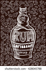 Rum bottle retro old vintage design illustration