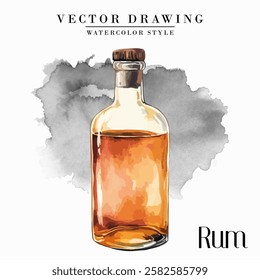 Rum Bottle Vintage Watercolor Style Stock Vector Illustration