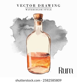 Rum Bottle Vintage Watercolor Style Stock Vector Illustration