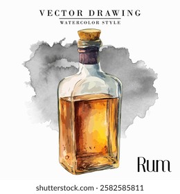 Rum Bottle Vintage Watercolor Style Stock Vector Illustration
