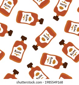 Rum bottles seamless pattern, great design for any purposes. Doodle style. Hand drawn image. Repeat template. Party drinks concept. Freehand drawing. Cartoon sketch graphic draft. Vector.