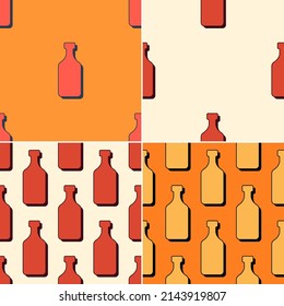 Rum bottles seamless pattern. Line art style. Outline image. Colored repeat template. Party drinks concept. Illustration on color background. Flat design style for any purposes. Vector.
