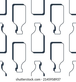 Rum bottles seamless pattern. Line art style. Outline image. Black and white repeat template. Party drinks concept. Illustration on white background. Flat design style for any purposes. Vector.
