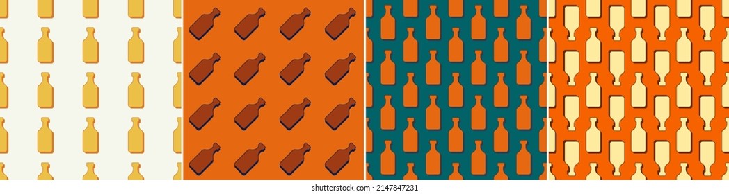 Rum bottles seamless pattern. Line art style. Outline image. Colored repeat template. Party drinks concept. Illustration on color background. Flat design style for any purposes. Vector.
