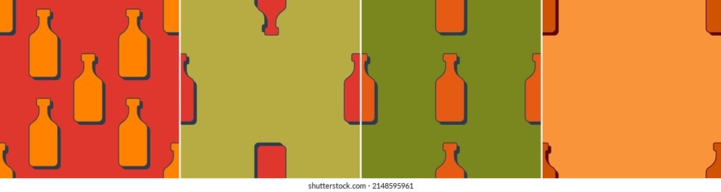 Rum bottles seamless pattern. Line art style. Outline image. Colored repeat template. Party drinks concept. Illustration on color background. Flat design style for any purposes. Vector.
