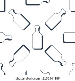 Rum bottles seamless pattern. Line art style. Outline image. Black and white repeat template. Party drinks concept. Illustration on white background. Flat design style for any purposes. Vector.
