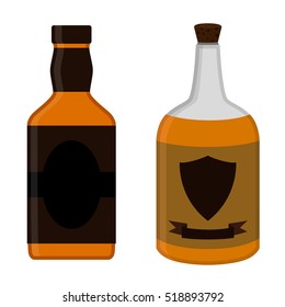 Rum bottles set. Alcohol drink flat style design. Vector illustration. Rum, whiskey, brandy, liquor for pubs, restaurants, hipster bars.