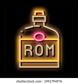 Vector de señal de luz de neón de la botella de Rum Drink. Icono brillante Rum Drink Señal isométrica de la botella. ilustración de símbolo transparente
