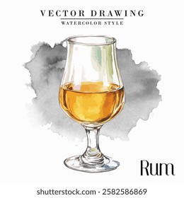 Rum glass Vintage Watercolor Style Stock Vector Illustration