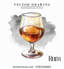 Rum glass Vintage Watercolor Style Stock Vector Illustration