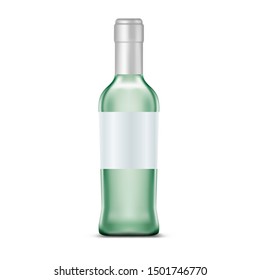 Rum in glassware bottle with clear or empty, blank label for bar advertising or pub promo. Template or background for alcohol promo. Pirate liquid or booze drink for shop and store, restaurant