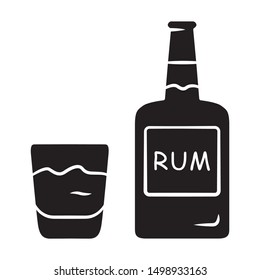 Rum glyph icon. Bottle and old-fashioned glass with alcoholic drink. Alcohol bar beverage consumed for cocktails. Silhouette symbol. Negative space. Vector isolated illustration