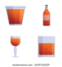 Rum icons set cartoon vector. Various alcoholic beverage. Time to drink