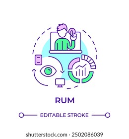 RUM multi color concept icon. Realtime data, digital services. Web performance. Round shape line illustration. Abstract idea. Graphic design. Easy to use in infographic, presentation