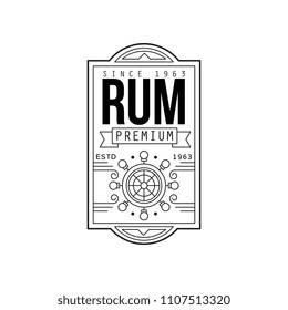 Rum vintage label design, alcohol industry monochrome badge vector Illustration on a white background