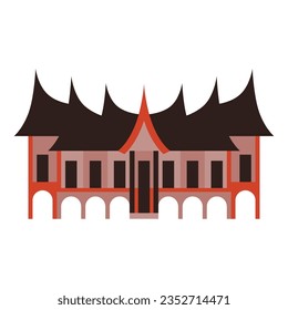 Rumah adat gadang, traditional house vector illustration design template elements, ancient architecture of minang or minangkabau indonesia, flat design color illustration