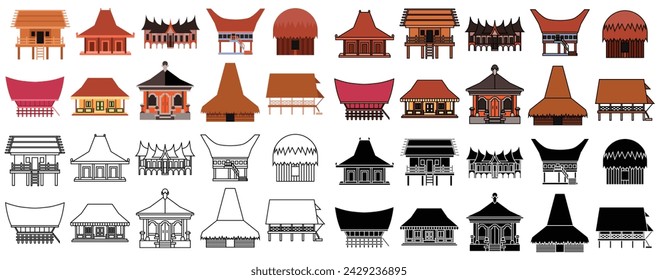 Rumah adat Indonesia, mega collection of Indonesian traditional houses, vector illustration