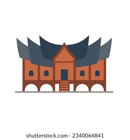 Rumah gadang or rumah adat minang, bagonjong or baanjuang house, sumatra barat indonesian traditional house flat illustration - Vector