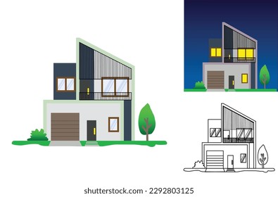 Rumah set. rumah arsitektur modern minimalis. ide real estate. vector ilustration.