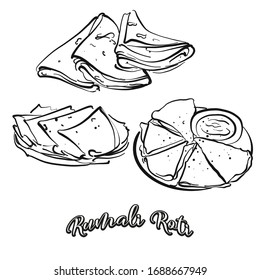 Rumali Roti food sketch separated on white. Vector drawing of Flatbread, usually known in India. Food illustration series.