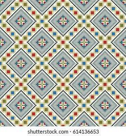 Rumanian traditional motifs with rhombus vector background. Folk art seamless pattern. svg
