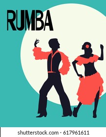 Rumba Poster. Elegant couple dancing rumba. Retro style