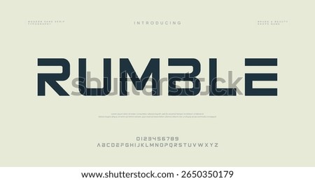 Rumble alphabet, wide bold font for powerful dynamic lettering, swift automotive logo, energetic daring headline, car racing branding. Vector typeset