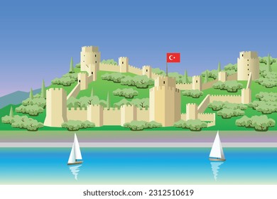 Rumeli Fortress in Istanbul (Türkiye). Vector illustration